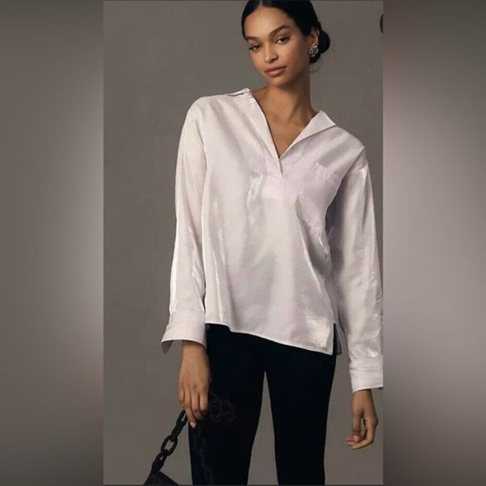 Anthropologie Pilcro Shimmer Popover Blouse in Iridescent Lilac – Size XL